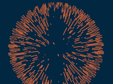 Abstract high tech bright orange sun illustration on a dark blue background